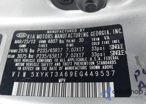 2014 Kia Sorento Lx из США, поврежденный, VIN 5XYKT3A69EG449537